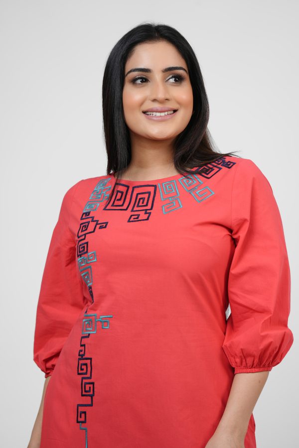 Boat Neck Embroidered Short Dress - Image 2
