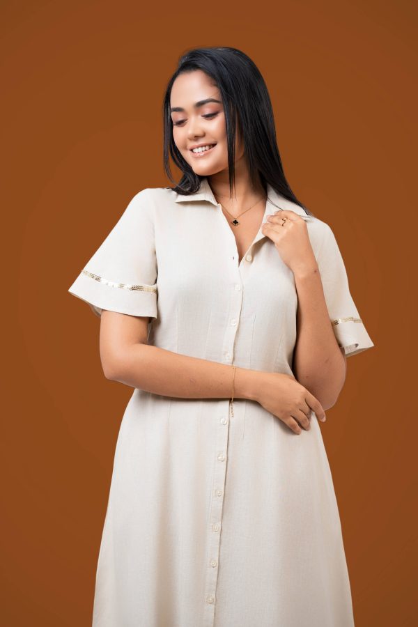 Sequin Detailed Button-Down Midi Dress - Image 5